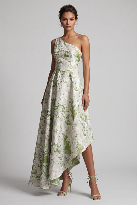 Robe de mariée asymétrique vert clair à imprimé trapèze pour mère de la mariée