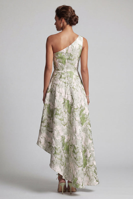 Robe de mariée asymétrique vert clair à imprimé trapèze pour mère de la mariée