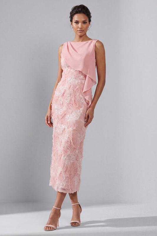 Blush Bateau Neck Sheath Sequin Midi Mother Of the Bride Dress