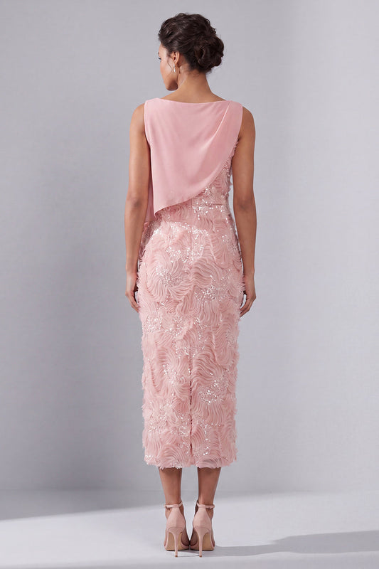 Blush Bateau Neck Sheath Sequin Midi Mother Of the Bride Dress