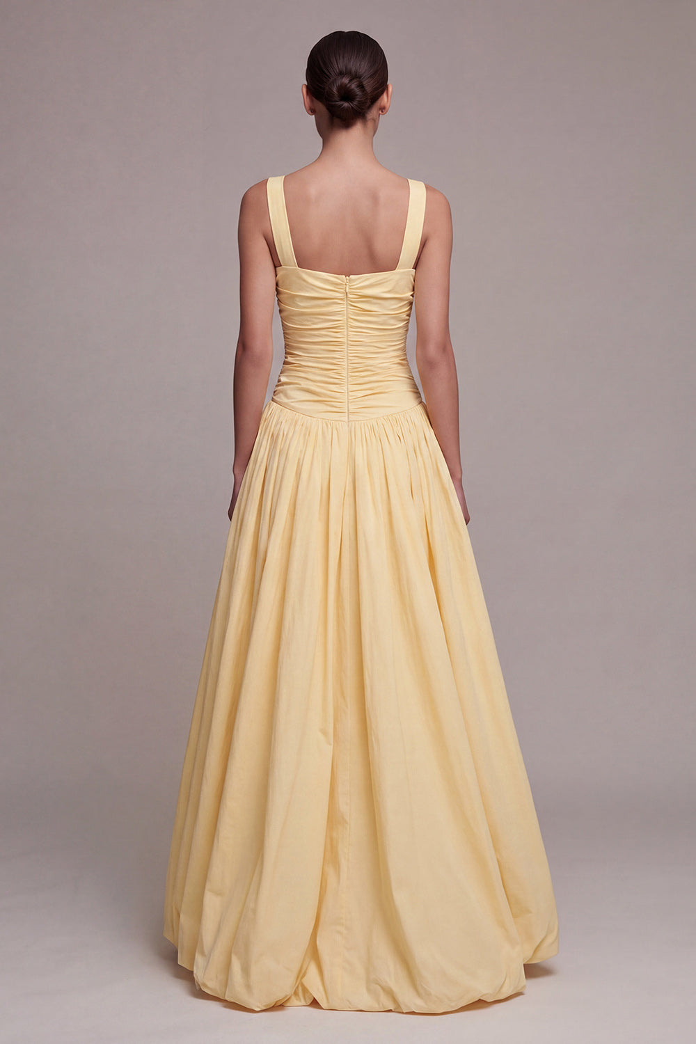 Daffodil Square Neck Ruched Long A Line Formal Dress with Slit