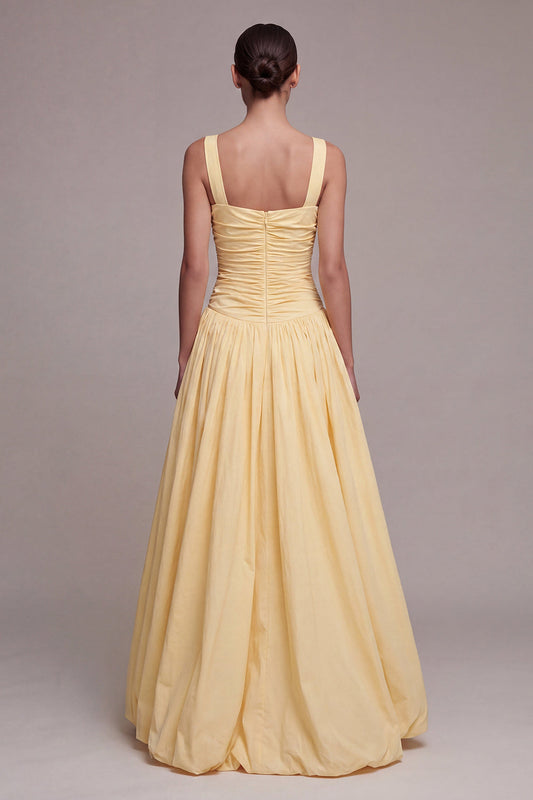 Daffodil Square Neck Ruched Long A Line Formal Dress with Slit
