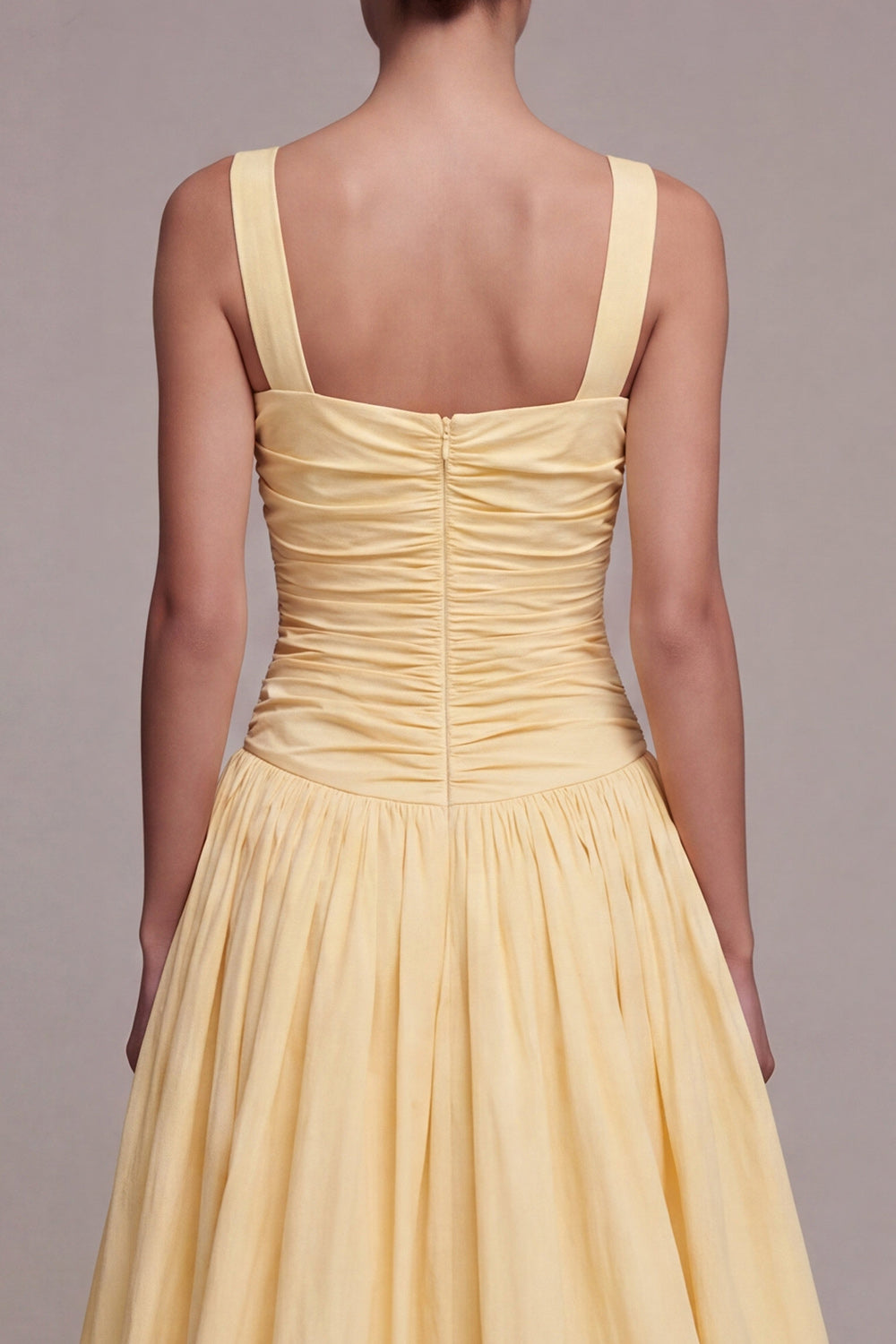 Daffodil Square Neck Ruched Long A Line Formal Dress with Slit