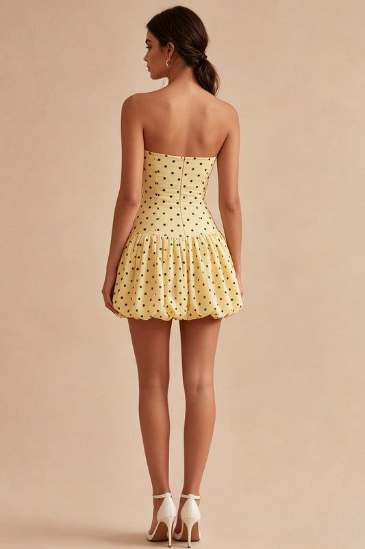 Strapless Yellow Black Dots A-Line Graduation Dress