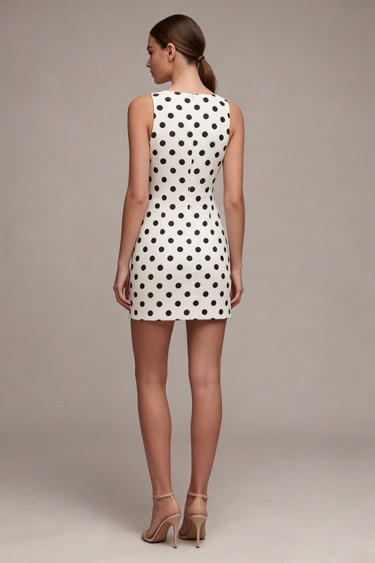 White Black Dots Bateau Neck Bodycon Graduation Dress