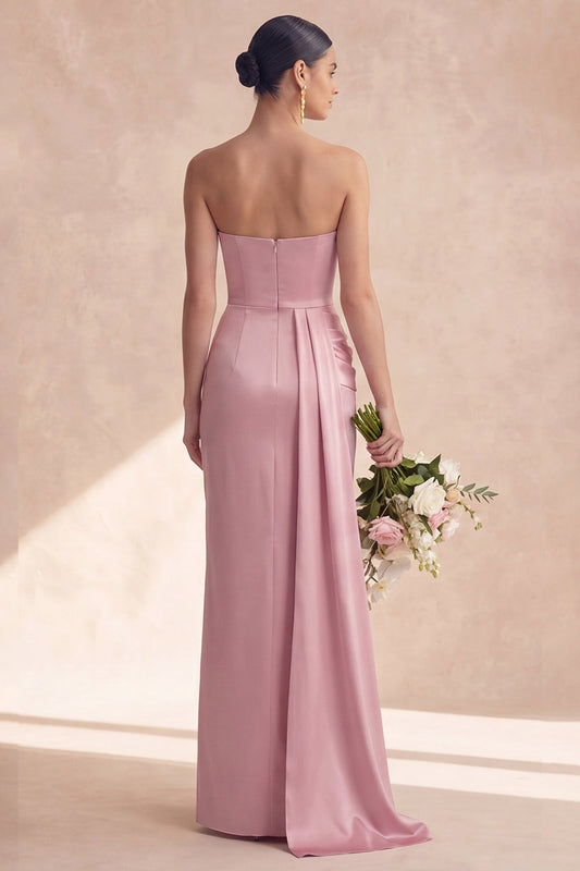 Strapless Dusty Rose Satin Mermaid Bridesmaid Dress with Sash