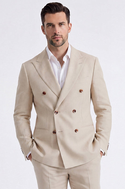 Costume homme beige 2 pièces à revers crantés croisés