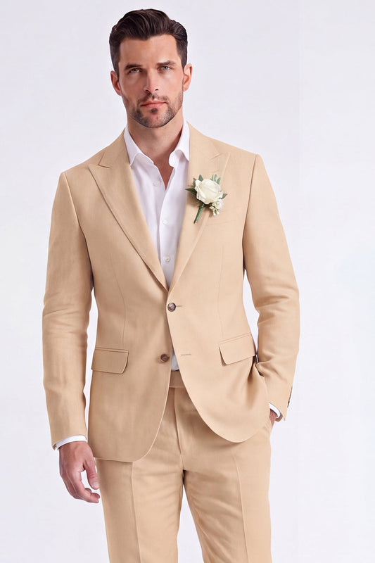 Costumes formels pour homme à revers cranté, coupe droite, deux pièces, kaki clair
