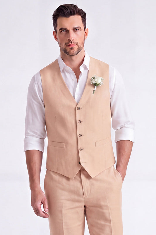 Costume court homme 2 pièces col en V simple boutonnage kaki clair