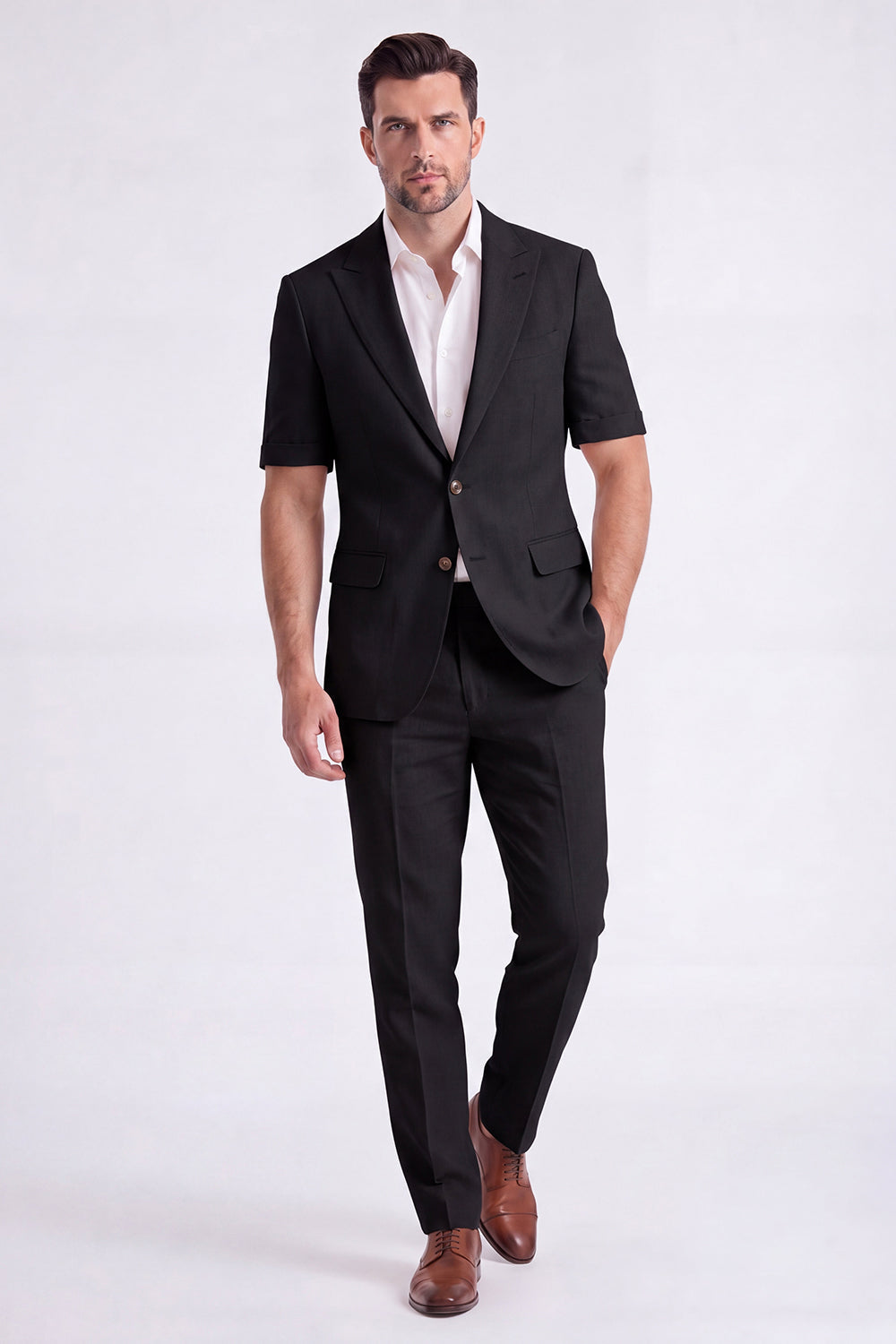 Costume Homme Beige 2 Pièces à Revers Cranté et Simple Boutonnage