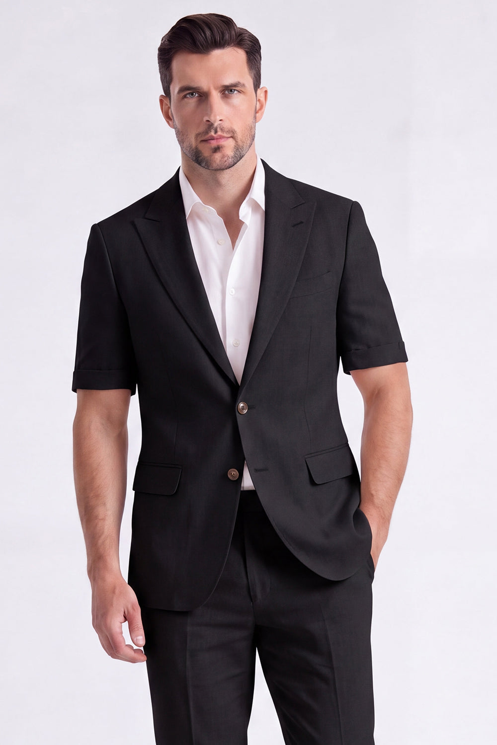Costume Homme Beige 2 Pièces à Revers Cranté et Simple Boutonnage