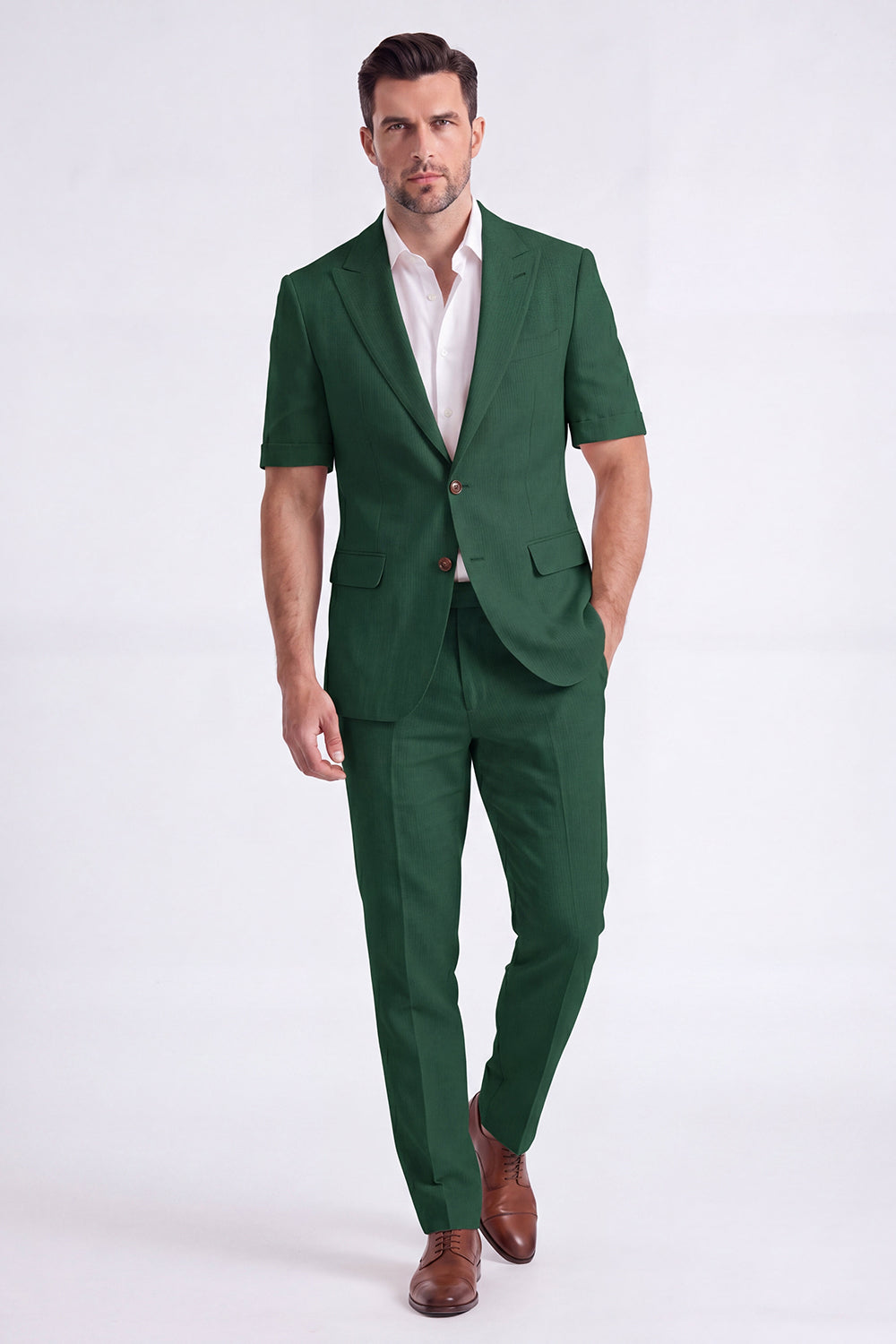 Costume Homme Beige 2 Pièces à Revers Cranté et Simple Boutonnage