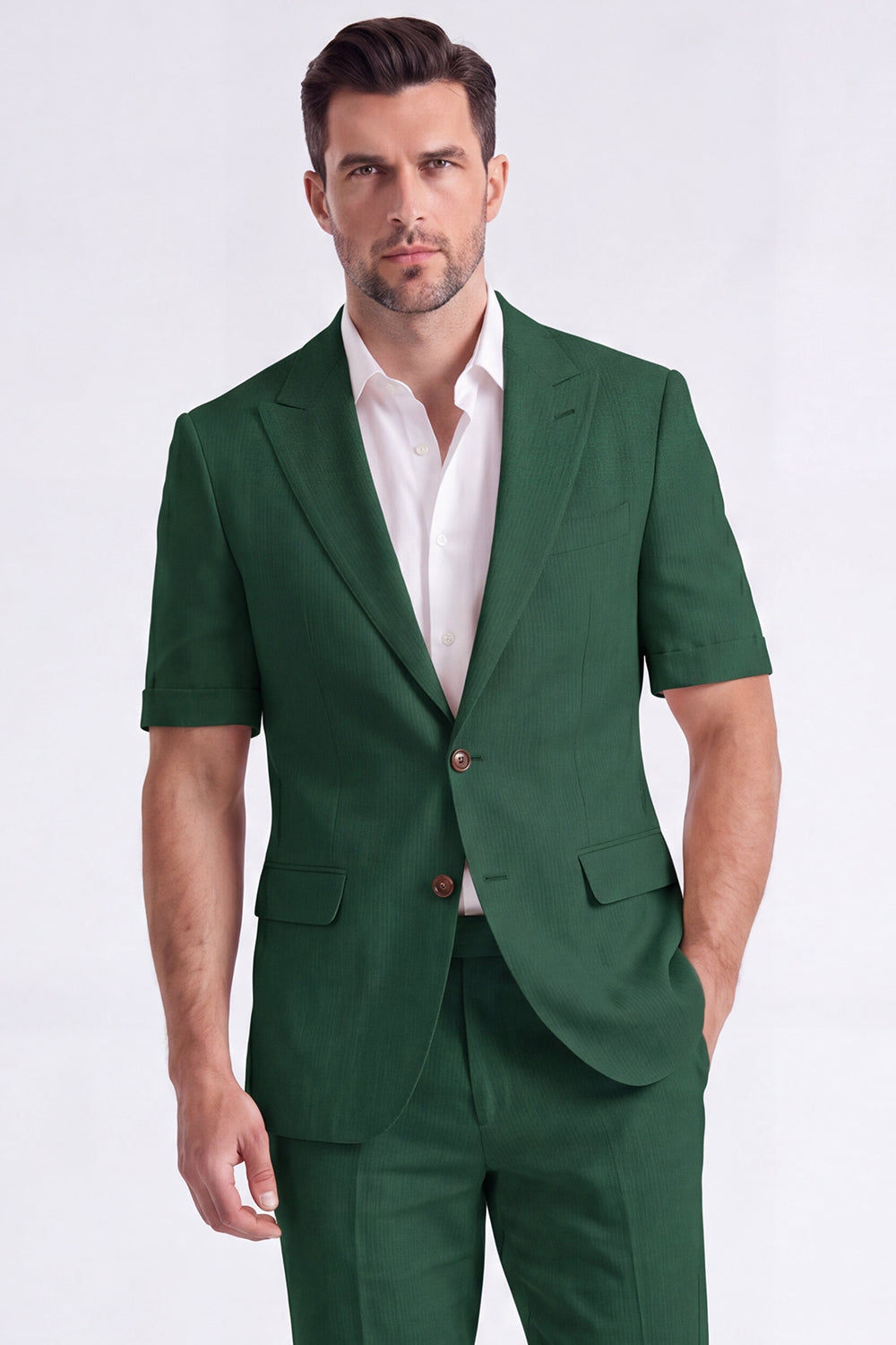 Costume Homme Beige 2 Pièces à Revers Cranté et Simple Boutonnage