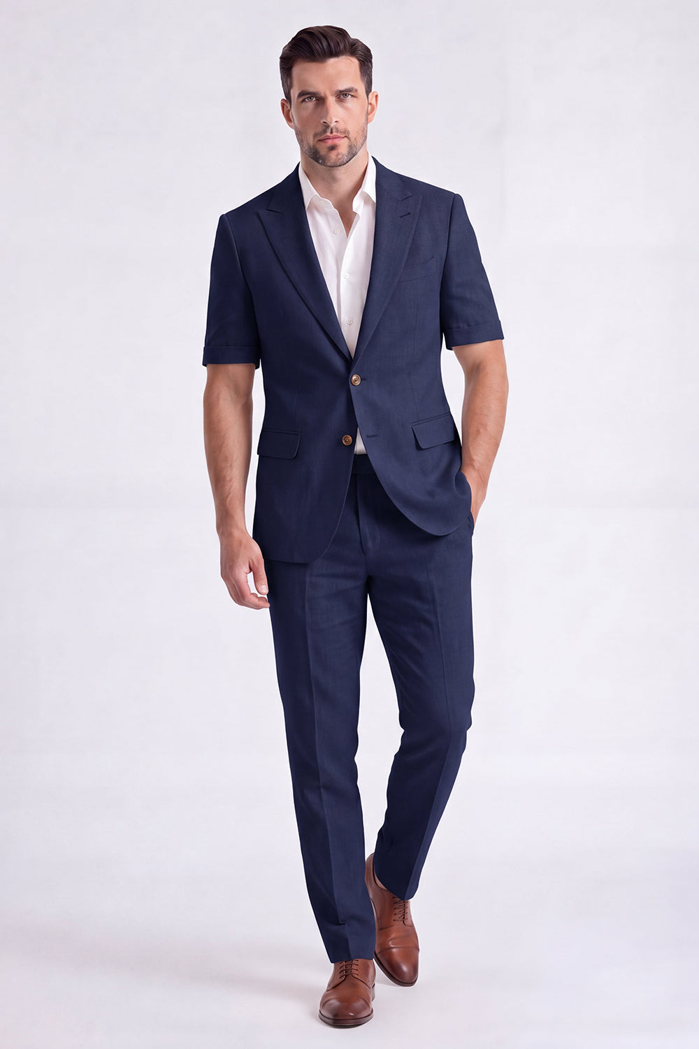 Costume Homme Beige 2 Pièces à Revers Cranté et Simple Boutonnage