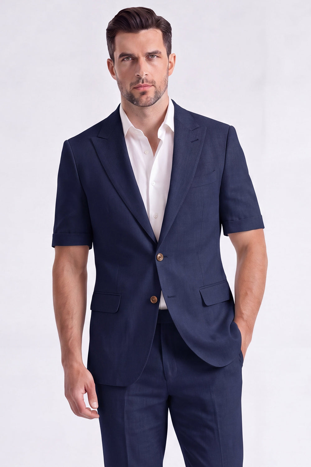 Costume Homme Beige 2 Pièces à Revers Cranté et Simple Boutonnage