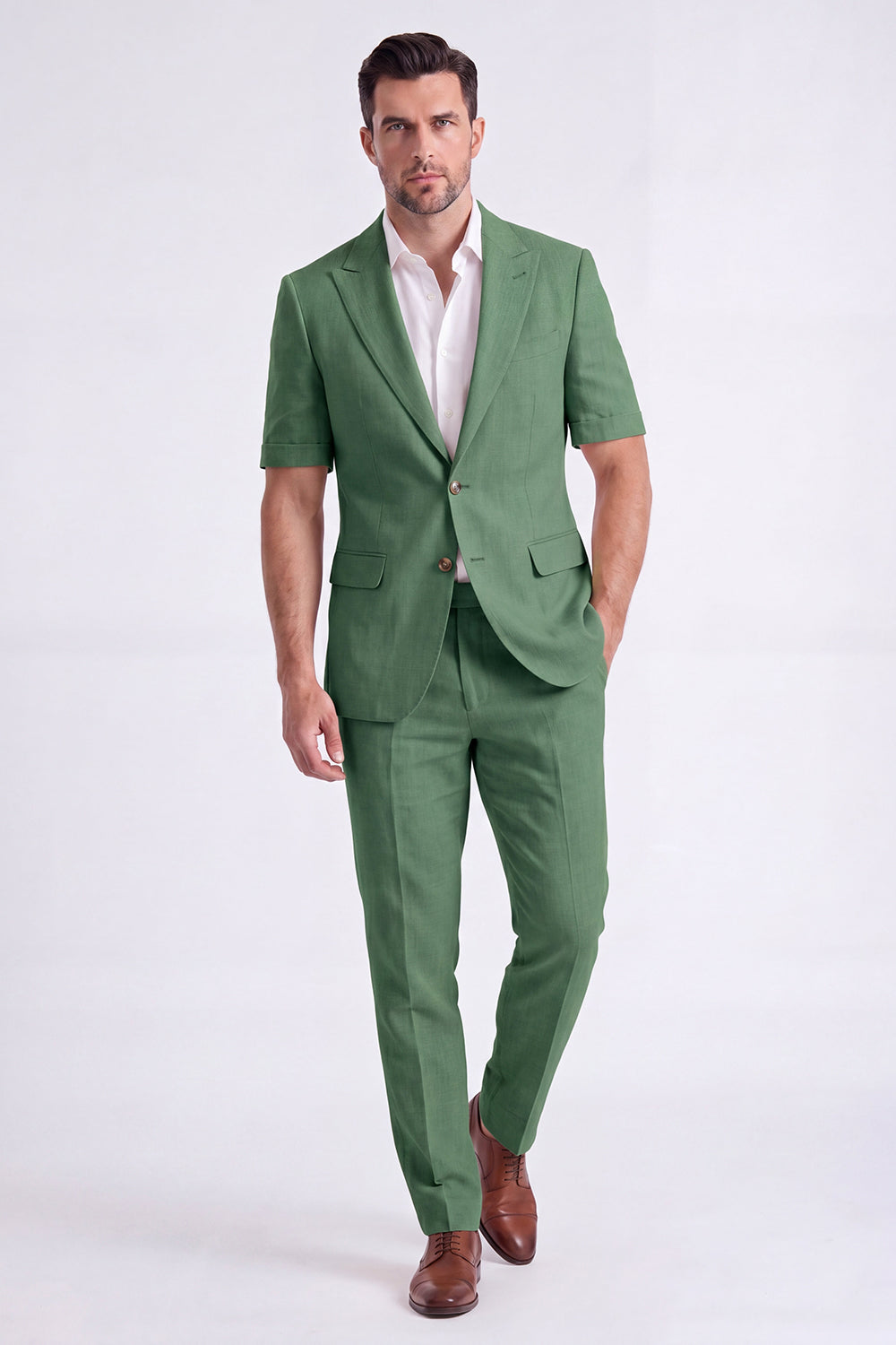 Costume Homme Beige 2 Pièces à Revers Cranté et Simple Boutonnage