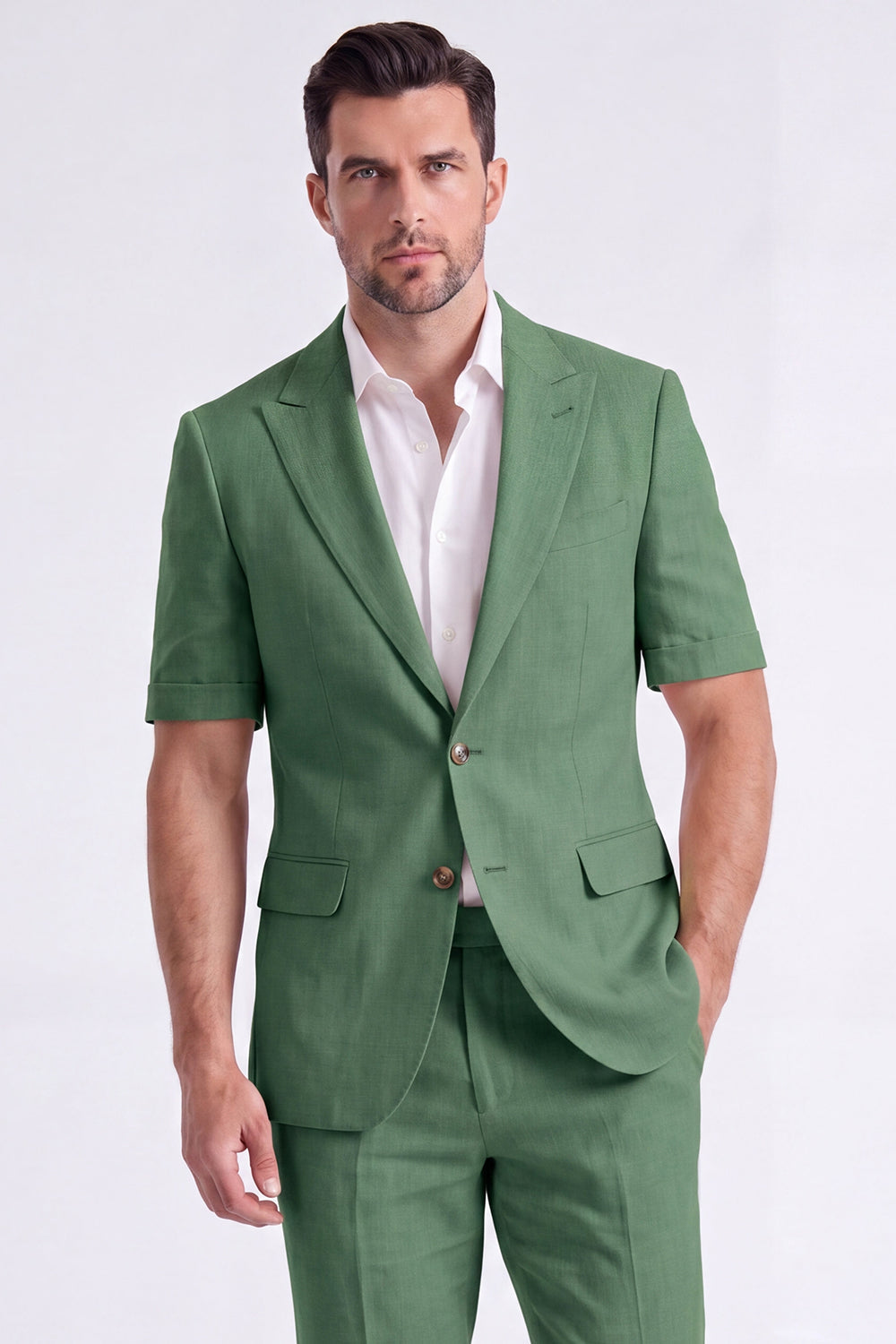 Costume Homme Beige 2 Pièces à Revers Cranté et Simple Boutonnage