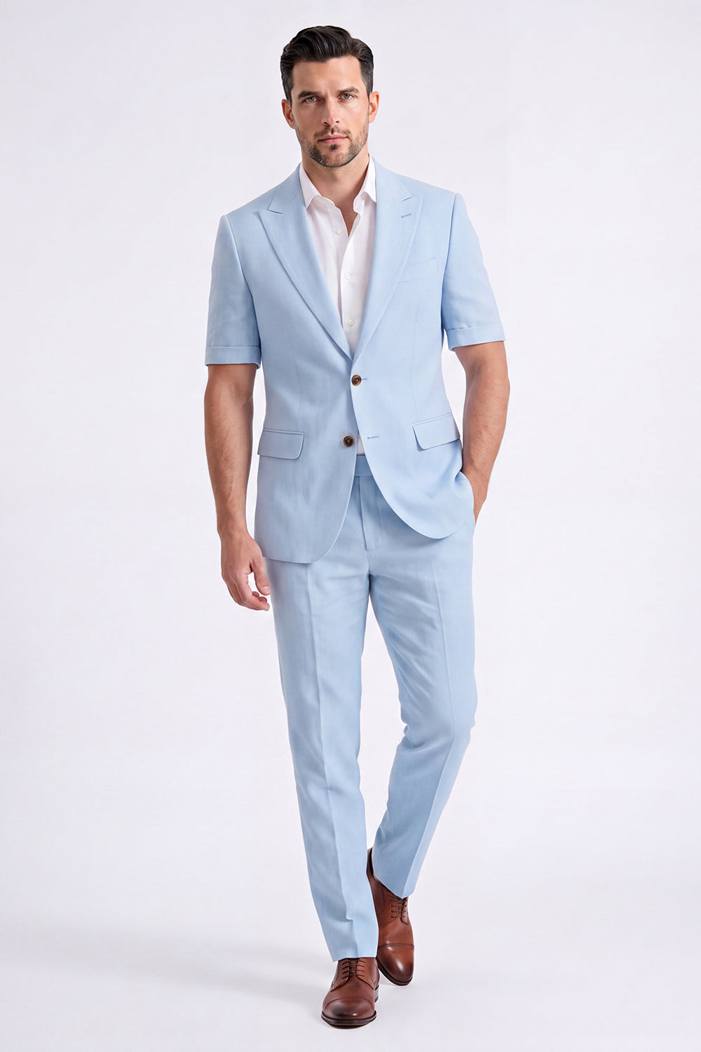 Costume Homme Beige 2 Pièces à Revers Cranté et Simple Boutonnage
