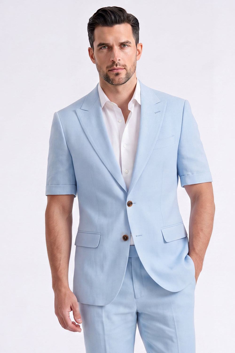 Costume Homme Beige 2 Pièces à Revers Cranté et Simple Boutonnage