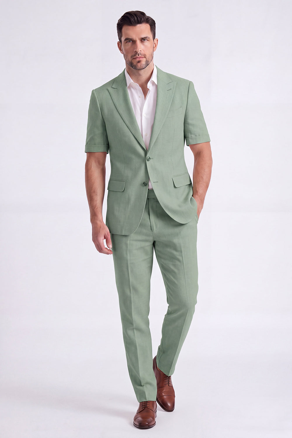 Costume Homme Beige 2 Pièces à Revers Cranté et Simple Boutonnage