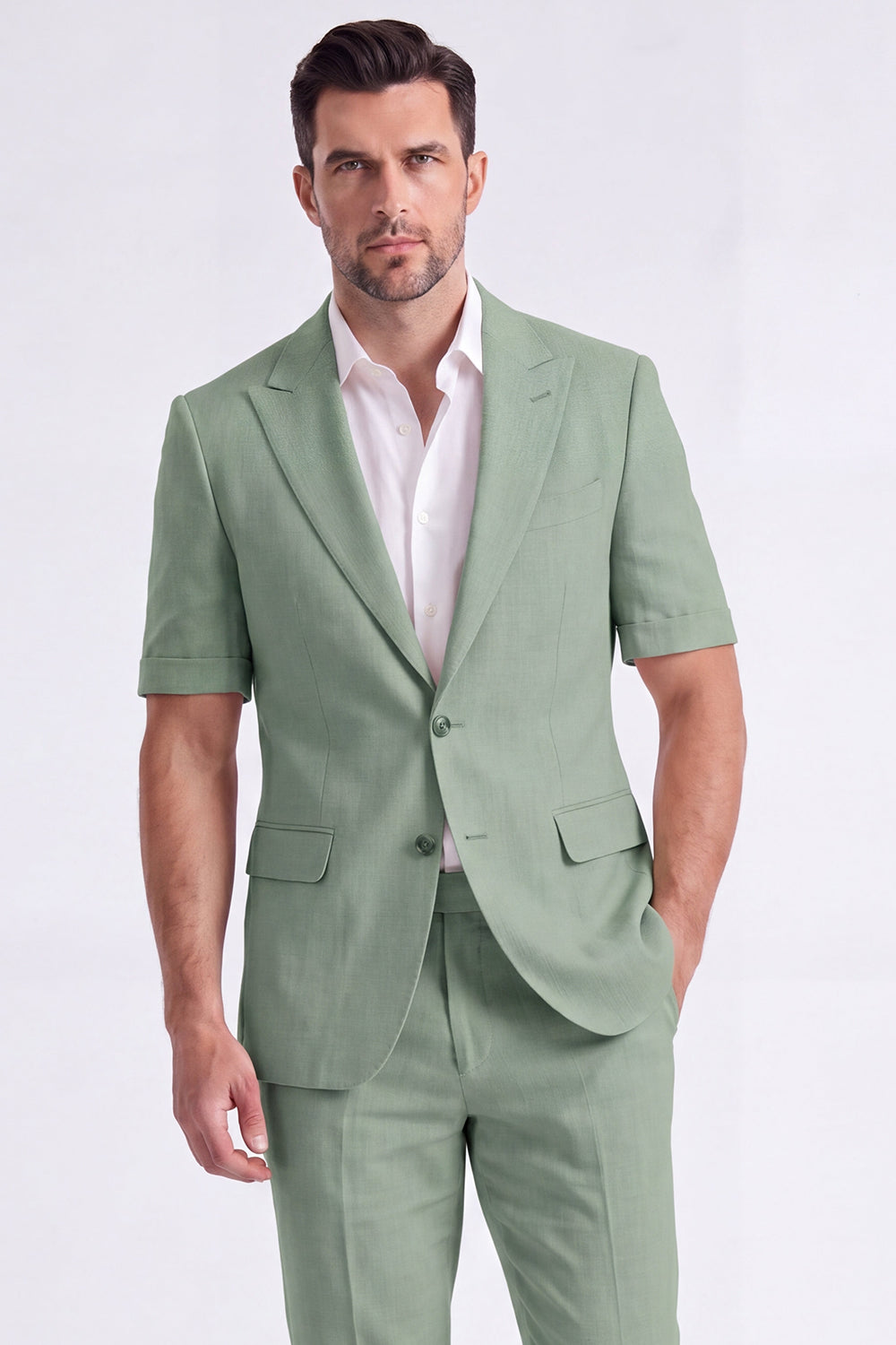 Costume Homme Beige 2 Pièces à Revers Cranté et Simple Boutonnage