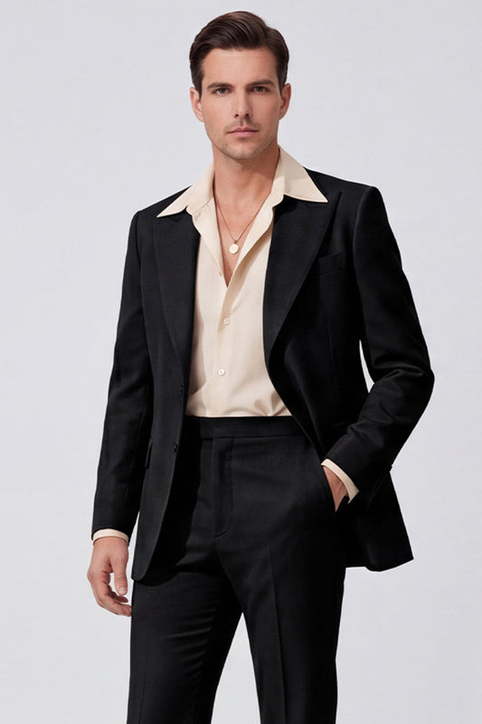 Costumes pour Hommes à Col Revers Noir Manches Longues Simple Boutonnage