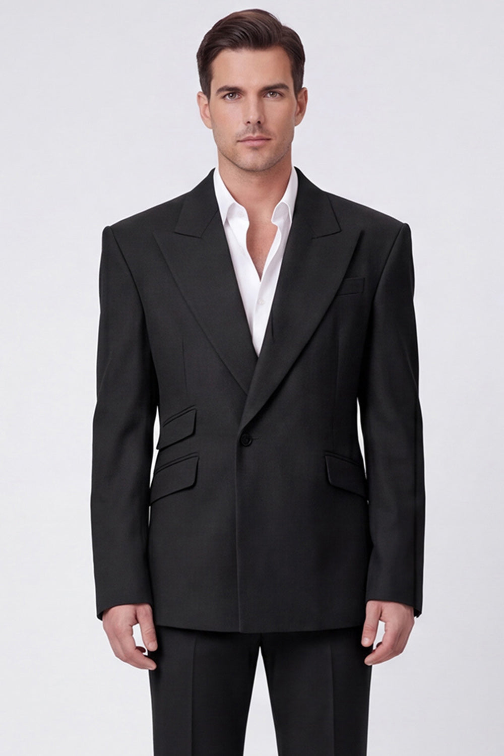 Costumes de bal pour hommes deux pièces noirs à revers pointus et un bouton