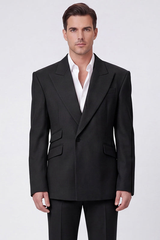 Costumes de bal pour hommes deux pièces noirs à revers pointus et un bouton