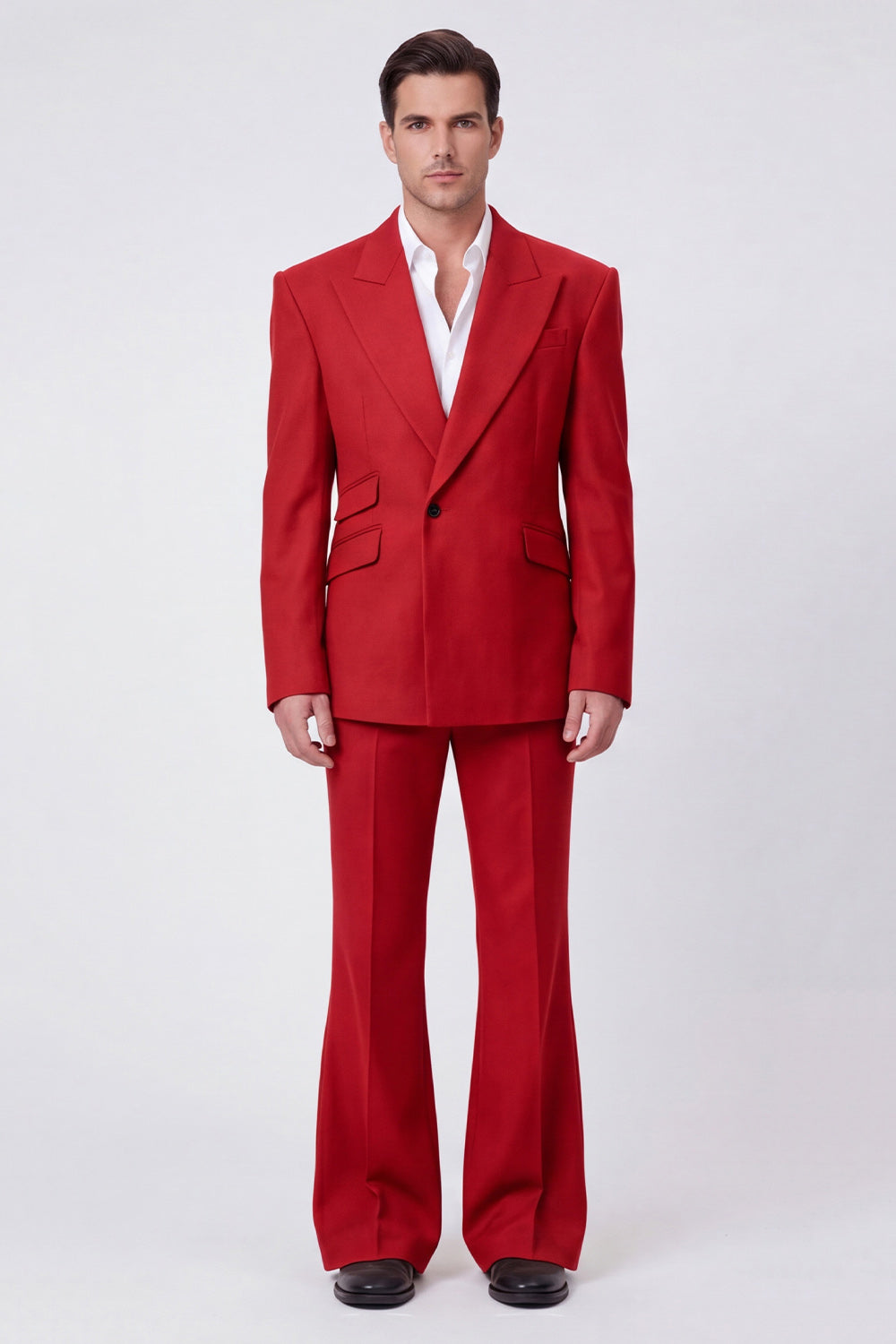Costumes de bal pour hommes deux pièces noirs à revers pointus et un bouton