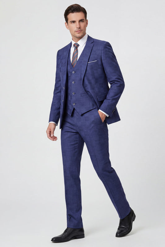Costume de bal 3 pièces bleu marine à revers crantés imprimé