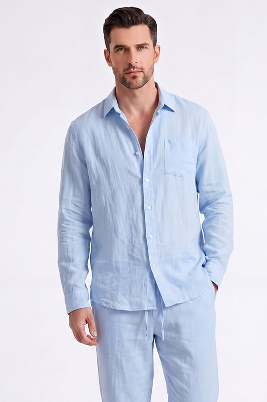 Ensemble coordonné homme 2 pièces en lin bleu clair