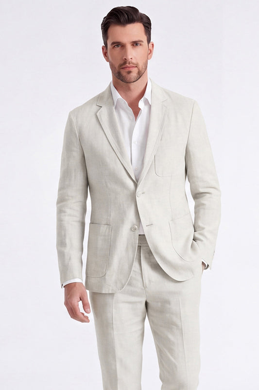 Veste Homme Col Cranté Lin Beige