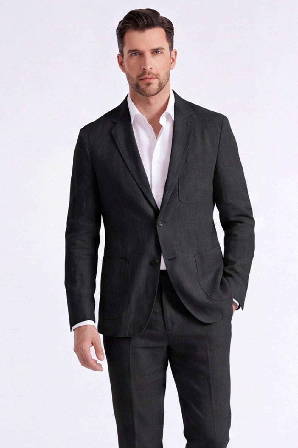 Veste Homme Col Cranté Lin Beige