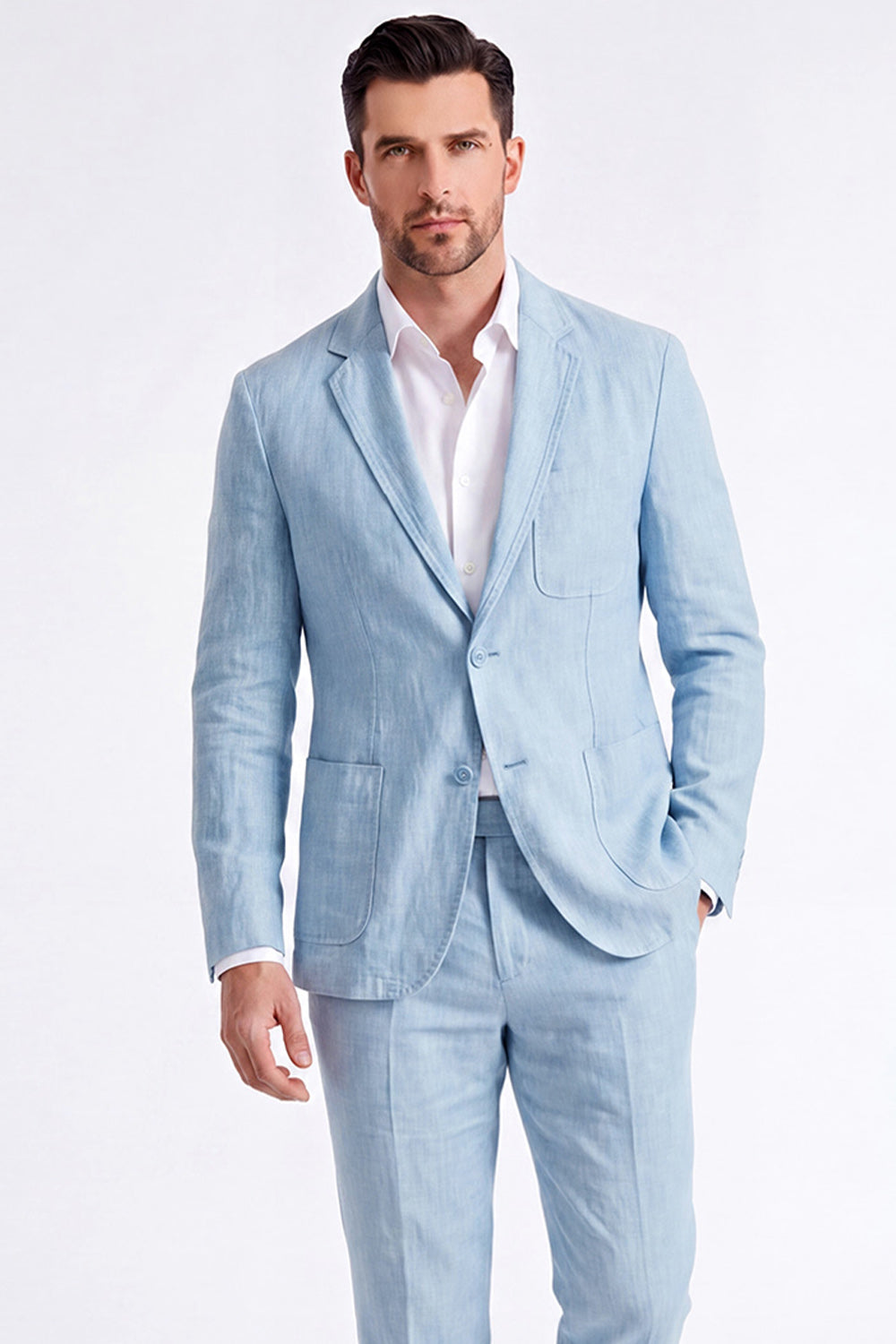 Veste Homme Col Cranté Lin Beige