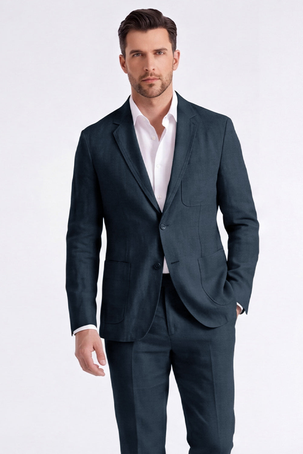 Veste Homme Col Cranté Lin Beige