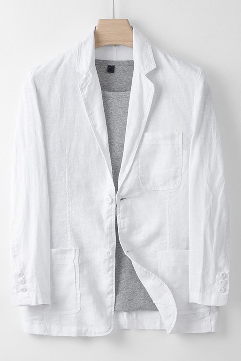Veste Homme Col Cranté Lin Beige