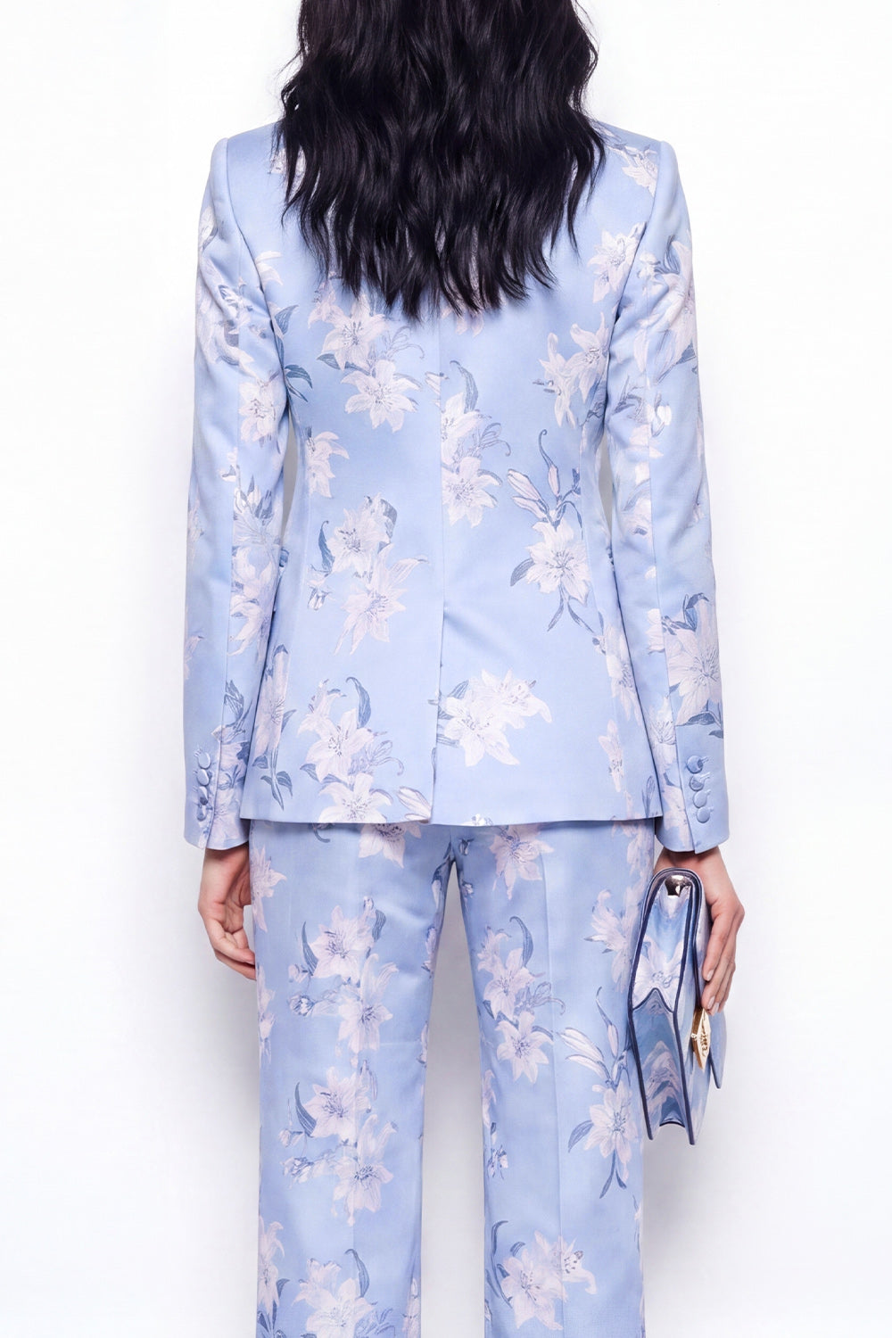 Blue Notch Lapel 2 Piece Jacquard One Button Slim Fit Women Suits