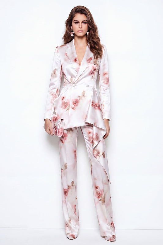 2 Costumes Femme Fleur Rouge Blanc Croisé Satin Col Pointe Floral