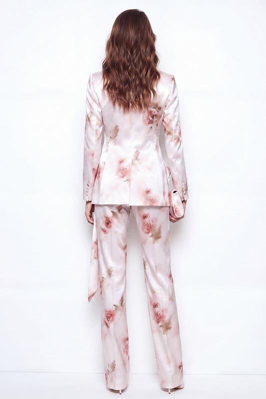 2 Costumes Femme Fleur Rouge Blanc Croisé Satin Col Pointe Floral
