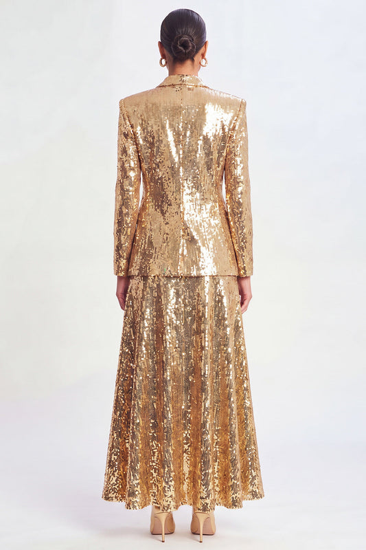 Sparkly Golden Shawl Lapel 2 Piece Women's Skirt Suits with Sequins
