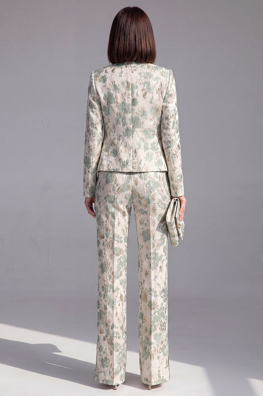 Ensemble deux pièces vert poussiéreux à fleurs coupe slim pour femme