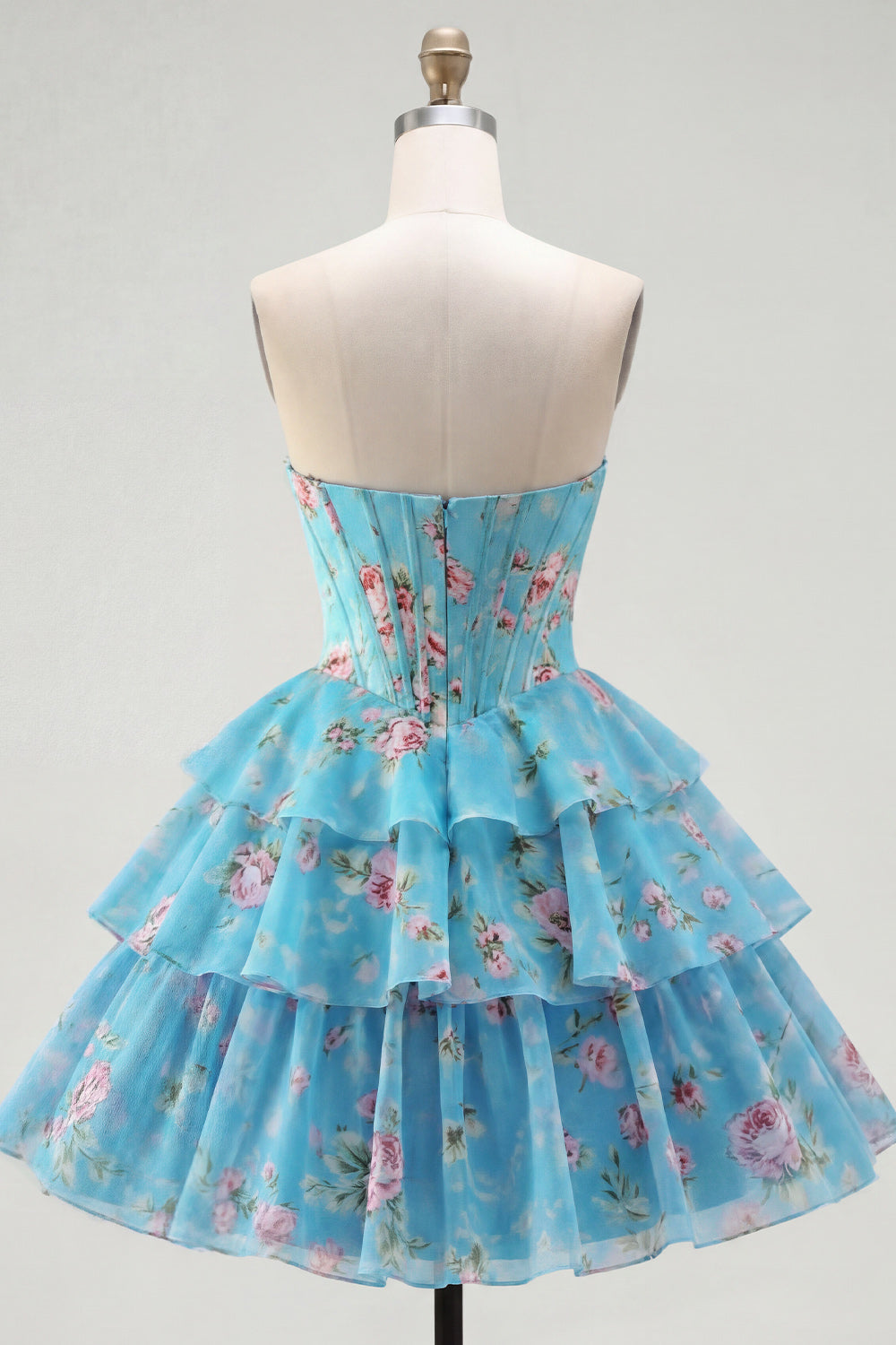 A-Line Yellow Strapless Corset Floral Tiered Homecoming Dress
