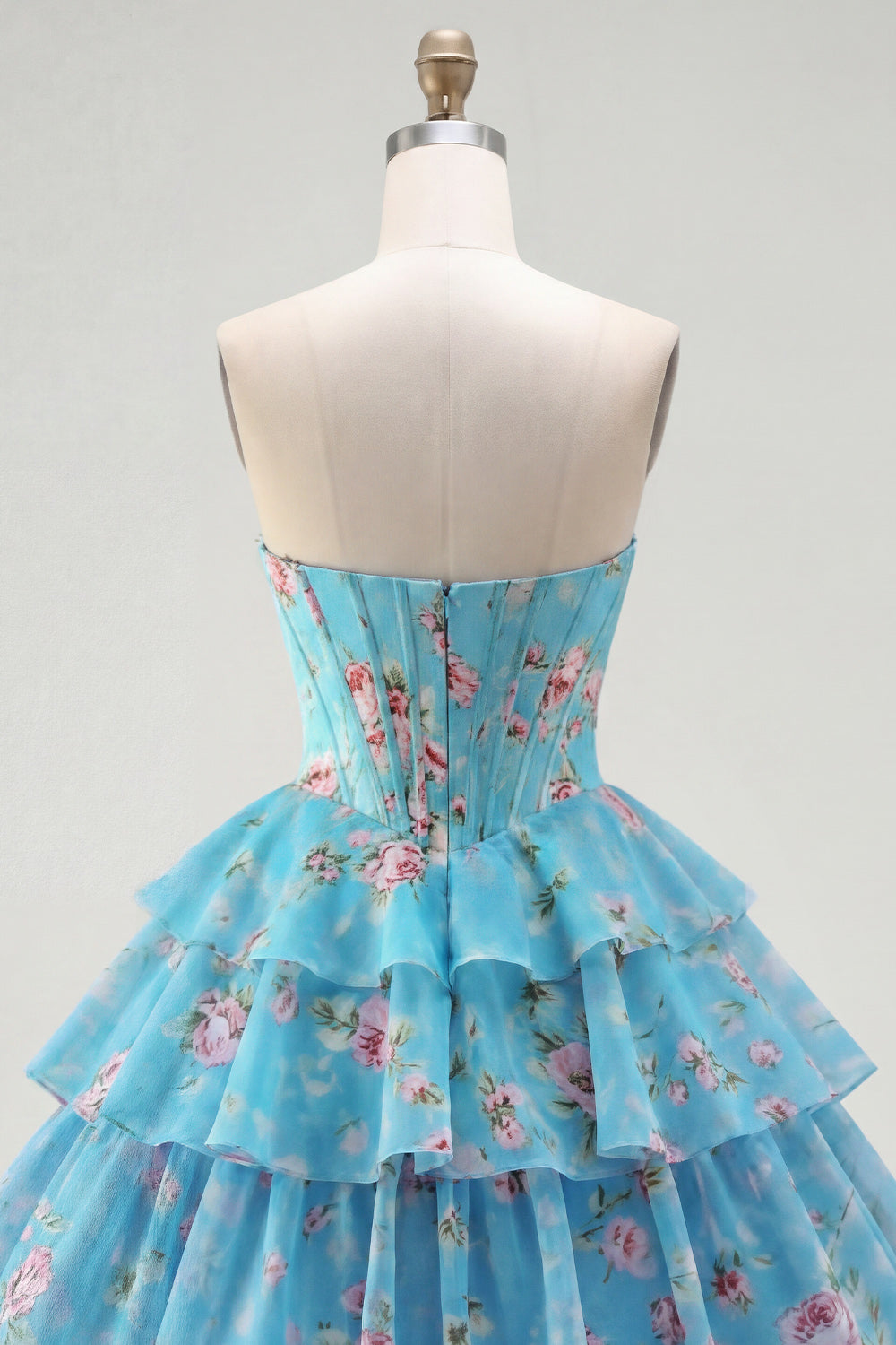 A-Line Yellow Strapless Corset Floral Tiered Homecoming Dress