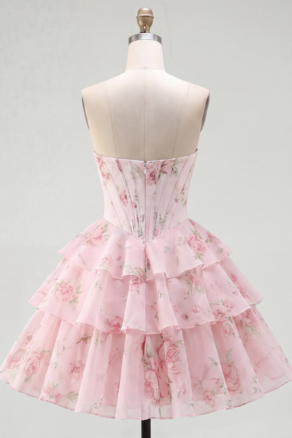 A-Line Yellow Strapless Corset Floral Tiered Homecoming Dress