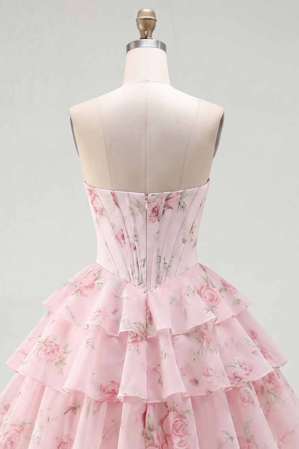 A-Line Yellow Strapless Corset Floral Tiered Homecoming Dress