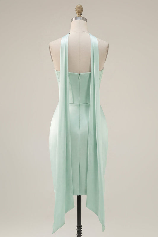 Robe de cocktail corset bustier moulante menthe avec fente