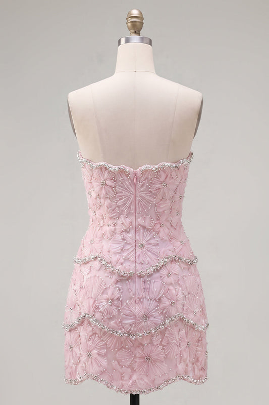 Sweetheart Pink Beaded Bodycon Homecoming Dress