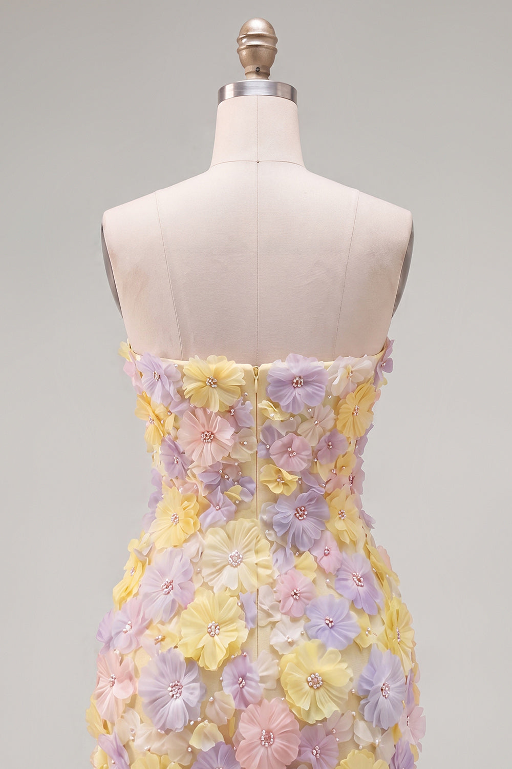 Robe de soirée bustier courte moulante rose à fleurs avec perles