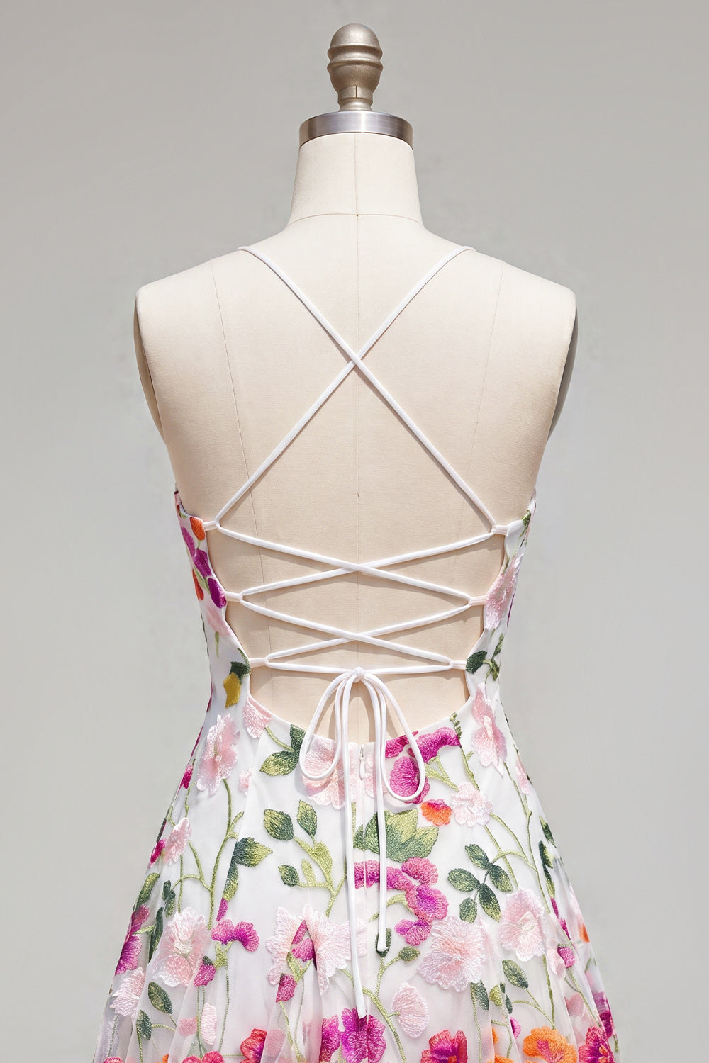 Pink Red Flower A-Line Spaghetti Straps Short Homecoming Dress with Embroidery