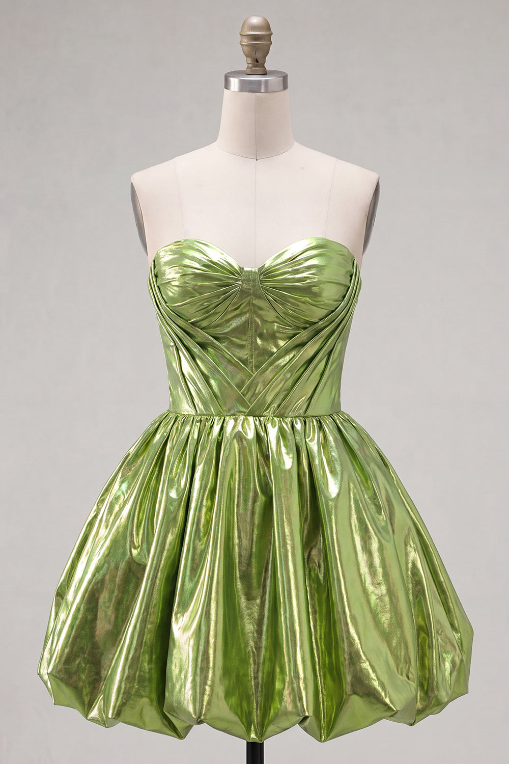 Robe de bal de rentrée trapèze plissée avec corset, couleur vert métallisé